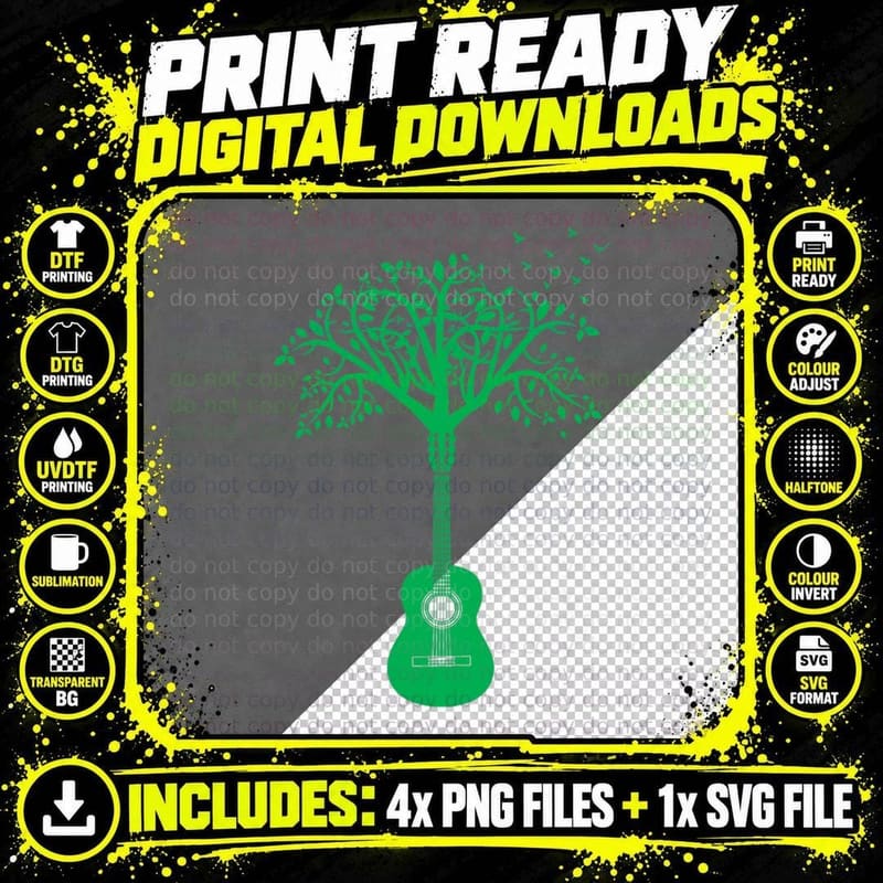 Acoustic Guitar Tree of Life T-Shirt Nature Guitarist Png SVG Digital Bundle