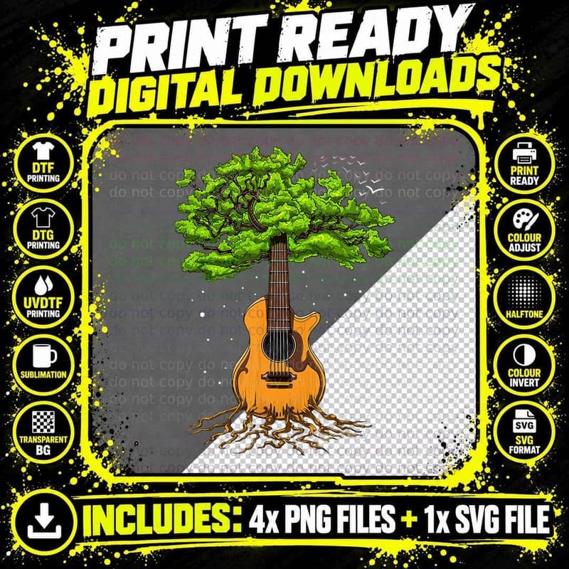 Acoustic Guitar Tree of Life Zen Yoga Guitar Lover Png SVG Digital Bundle