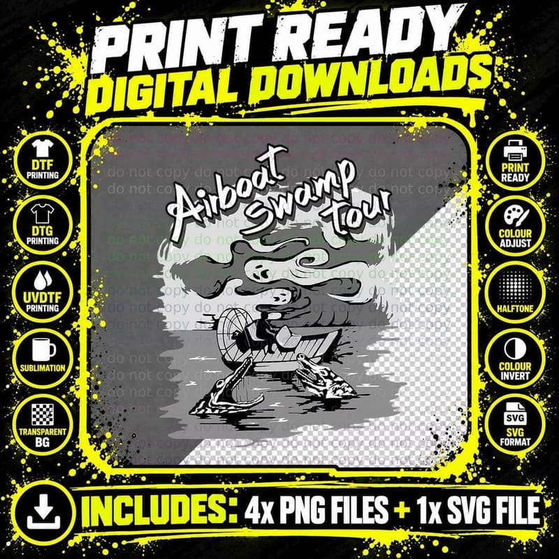 Airboat Swamp Tour Crocodile T-Shirt Png SVG Digital Bundle