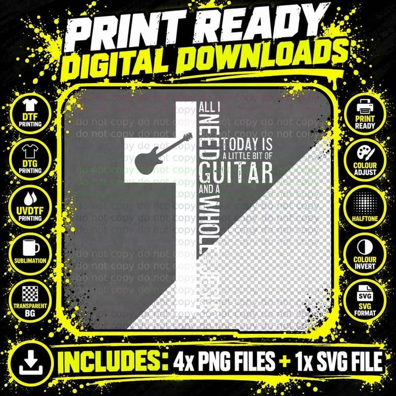 All I Need Is Guitar and Jesus Christian Guitarist Png SVG Digital Bundle
