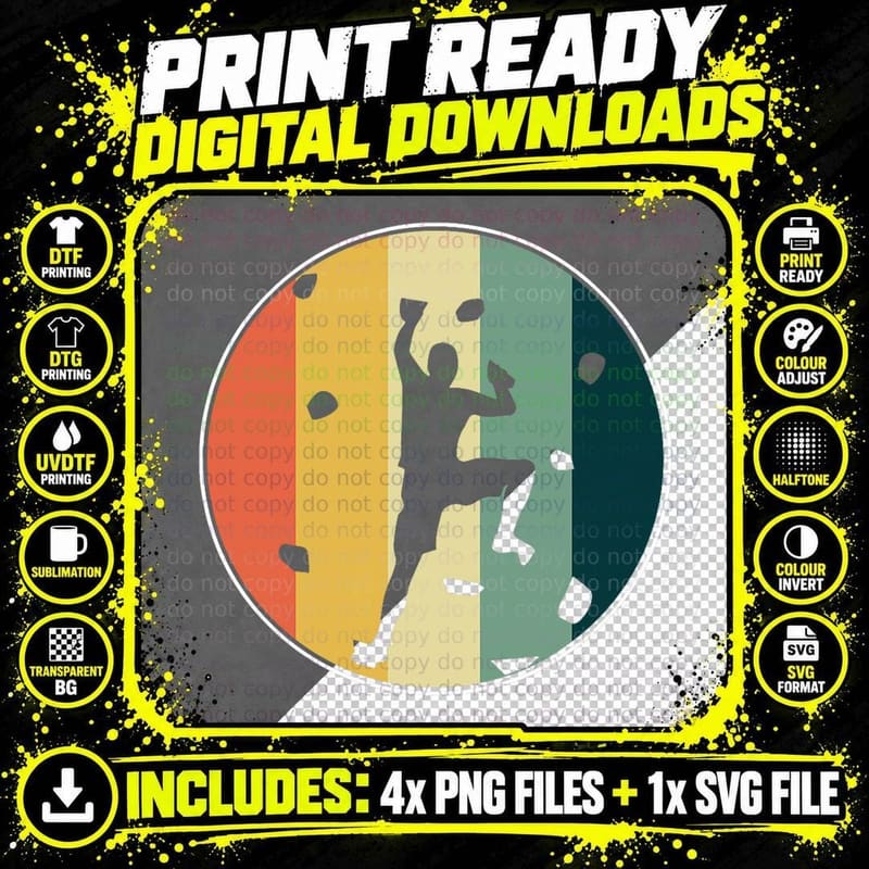 Awesome Retro Wall Climber Rock Mountain Climbing Png SVG Digital Bundle