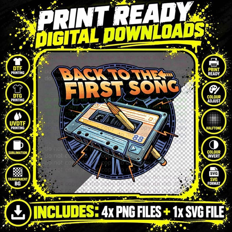 Back to the First Song Cassette Tape Music T-Shirt Png SVG Digital Bundle