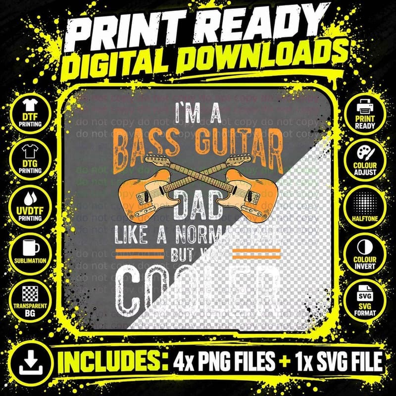 Bass Guitar Dad T-Shirt, Music Lover Style, Dad Gift Idea Png SVG Digital Bundle