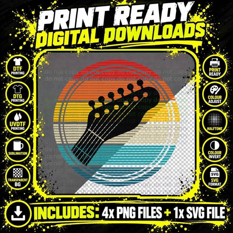 Bass Guitar Vintage Retro Funny Bass Player Bassist Png SVG Digital Bundle