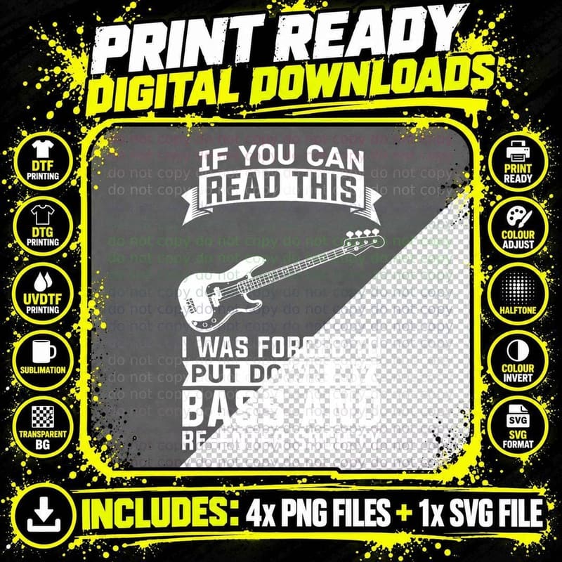 Bass Player Musician - Bassist Bass Guitar T-Shirt Png SVG Digital Bundle