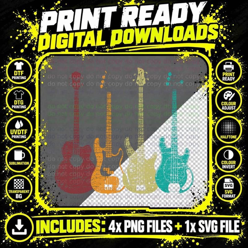 Bass Player Shirt Men Gift for Bass Guitar Player Png SVG Digital Bundle