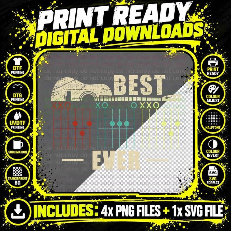 Best Dad Ever Guitar Chords Tee, Music Father's Day Png SVG Digital Bundle