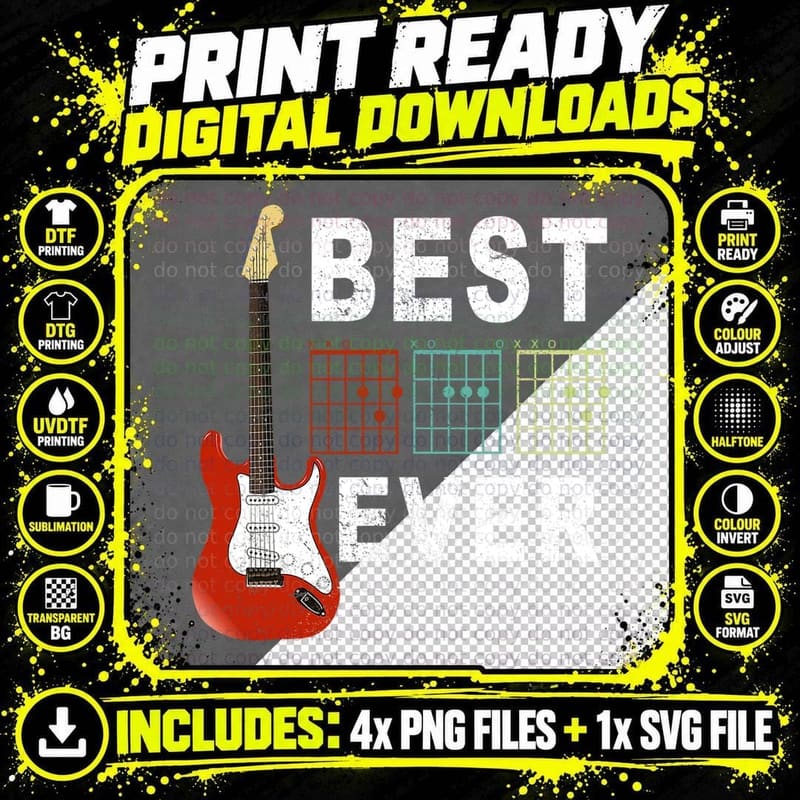 Best Dad Ever Guitar Chords Vintage T-Shirt Png SVG Digital Bundle