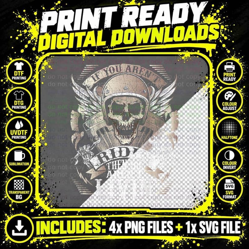 Biker Aren't Ridin' Aren't Livin' on Back Grunge Png SVG Digital Bundle
