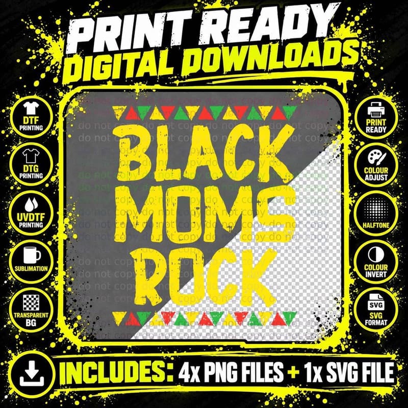 Black Moms Rock Kente Pride T-Shirt Png SVG Digital Bundle