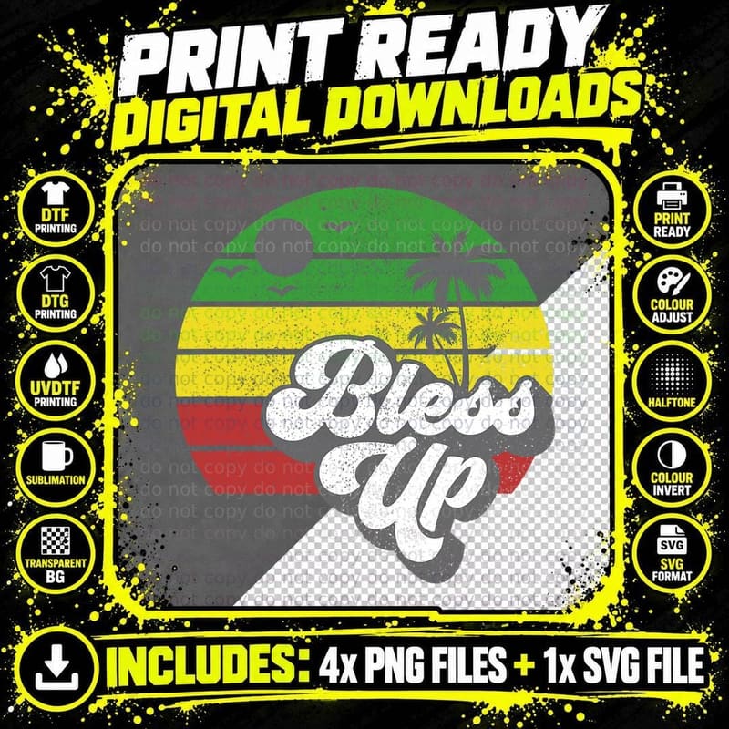 Bless up Jamaica Rasta Roots Rock Reggae Jamaican Retro Png SVG Digital Bundle