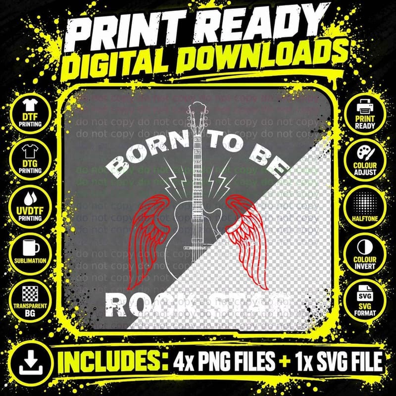 Born to Be a Rockstar Guitar Guitarist Musician Vintage Png SVG Digital Bundle
