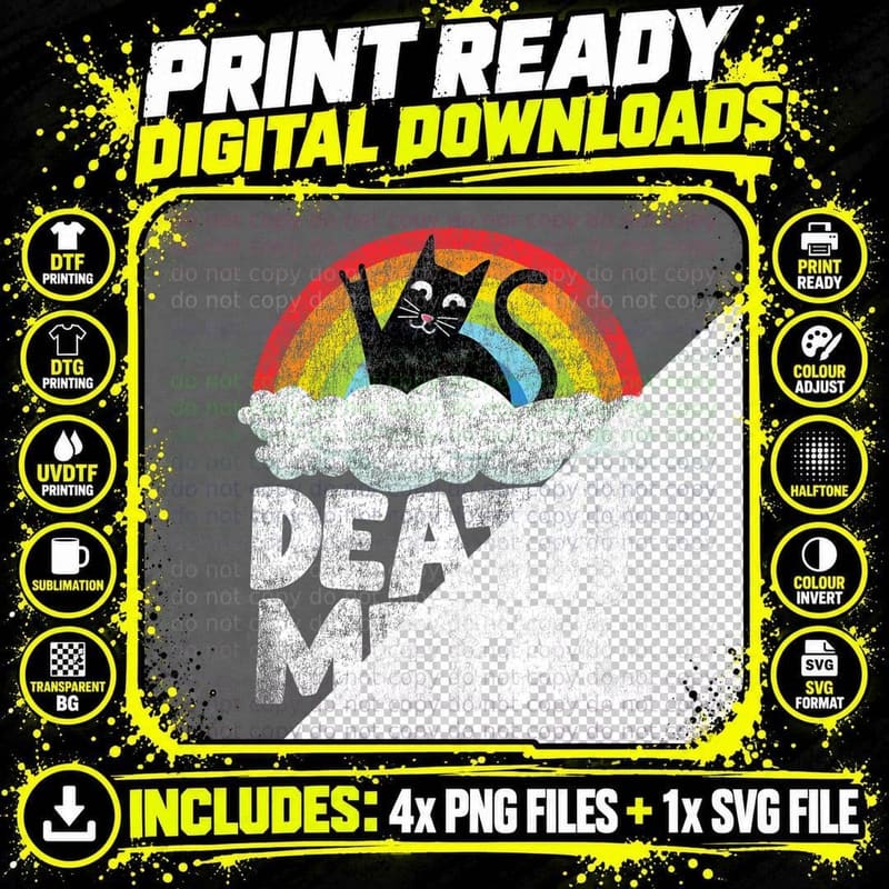 Cat Rainbow Heavy Metal Band Kids T-Shirt Png SVG Digital Bundle