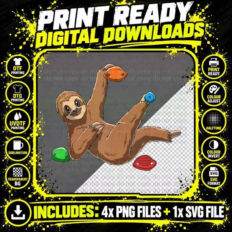 Chilled Sloth - Bouldering and Rock Climbing Gift Png SVG Digital Bundle