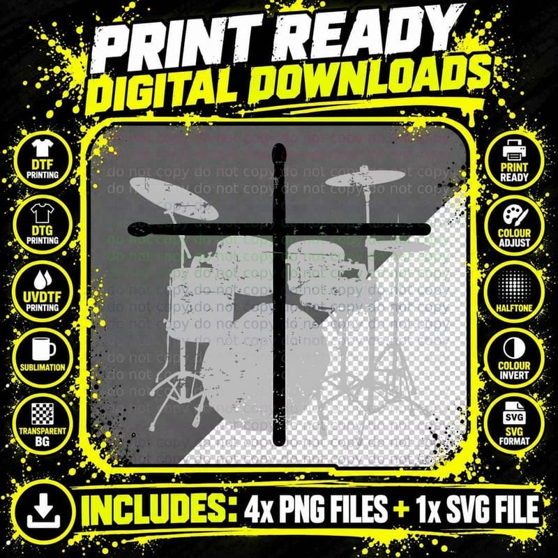 Christian Drummer Jesus Christ Drum Sticks Cross - Png SVG Digital Bundle