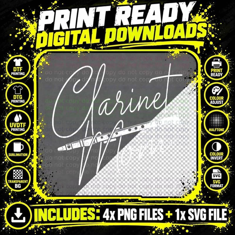 Clarinet Mom - Clarinetist Marching Band Player Music Png SVG Digital Bundle