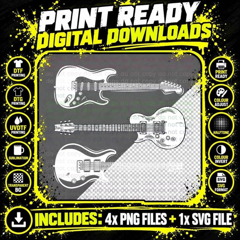 Cool Artistic Design for Guitar Players & Guitarists Png SVG Digital Bundle