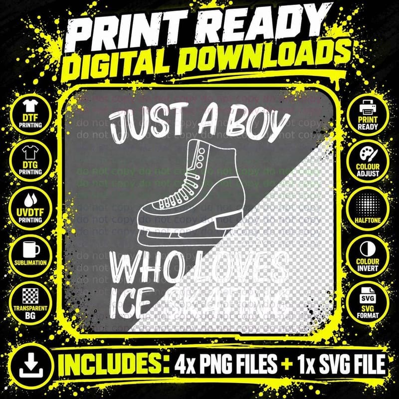 Cool Ice Skating Art for Boys Kids Figure Speed Tour Png SVG Digital Bundle