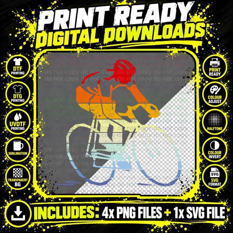 Cycling Retro Sunset Vintage Style Road Racing Tour Png SVG Digital Bundle