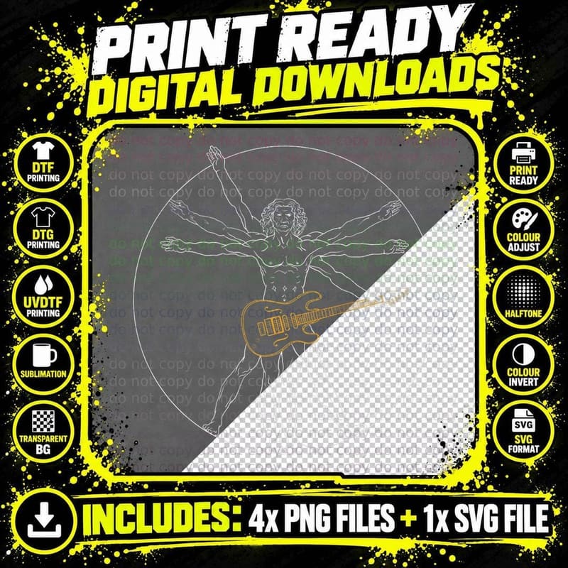 Da Vinci Music Players, Vitruvian Guitar Man Png SVG Digital Bundle