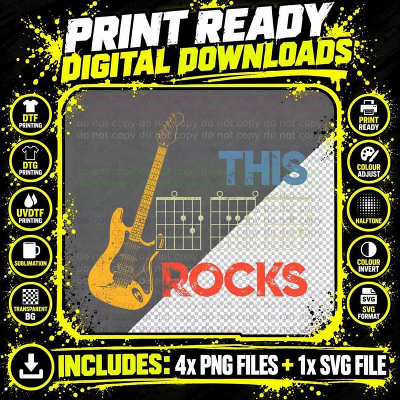Dad Rocks Guitar Chords T-Shirt, Father's Day Gift Png SVG Digital Bundle
