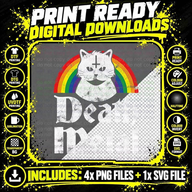 Death Metal Satanic Cat Rainbow T-Shirt Png SVG Digital Bundle