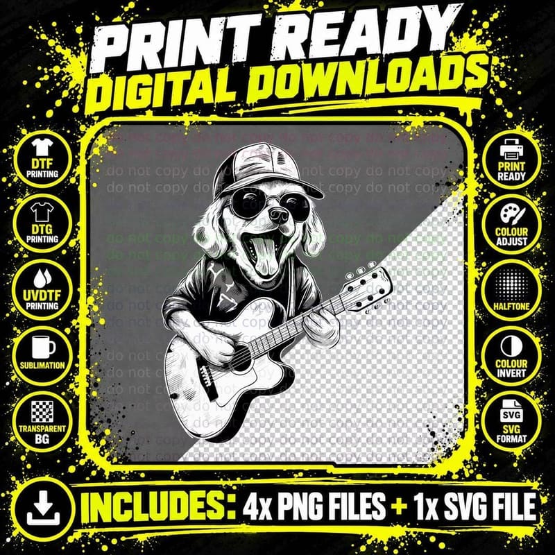 Dog Playing Guitar T-Shirt, Music Lover Style Png SVG Digital Bundle