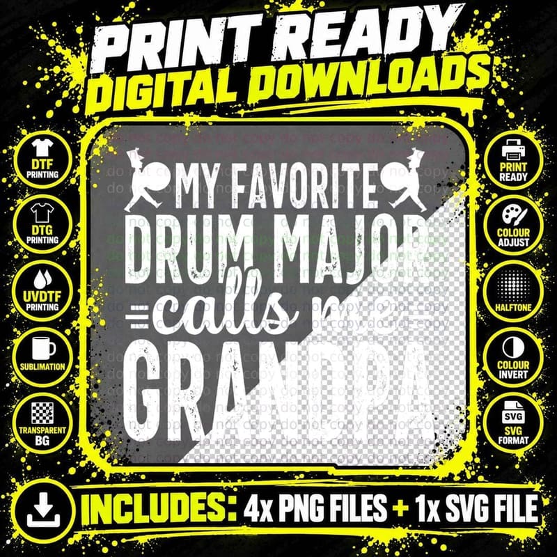 Drum Major Grandpa T-Shirt, School Marching Band Apparel Png SVG Digital Bundle