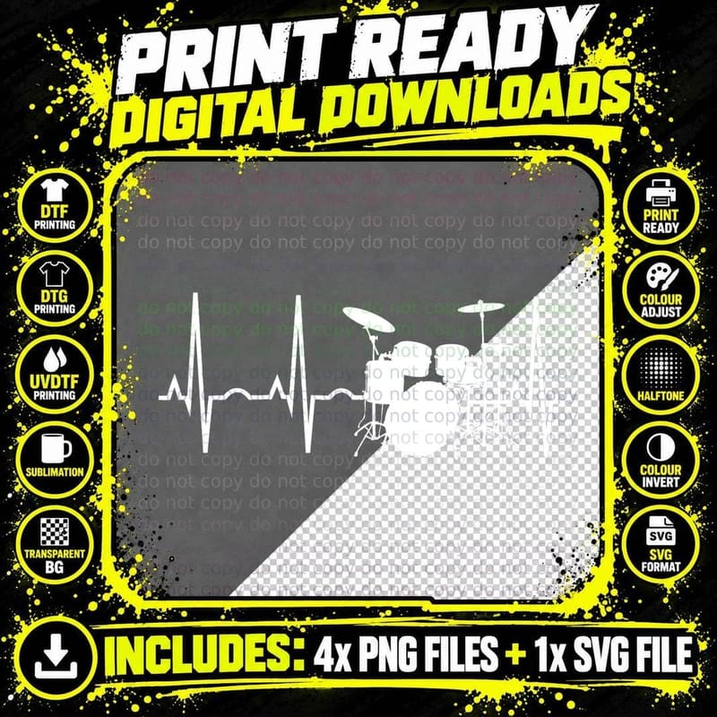 Drummer Heartbeat Shirt for Drummers Percussionist Png SVG Digital Bundle