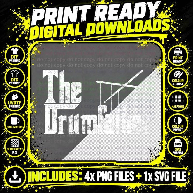 Drummer Humor the Drumfather Funny Drum Kit T-Shirt Png SVG Digital Bundle