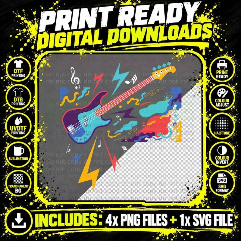 Electric Guitar - Guitar Player Guitarist Rock Musician Png SVG Digital Bundle