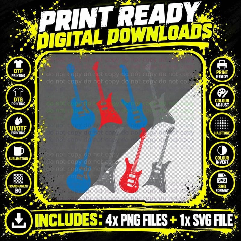 Electric Guitar T-Shirt, Music Lover Style Png SVG Digital Bundle