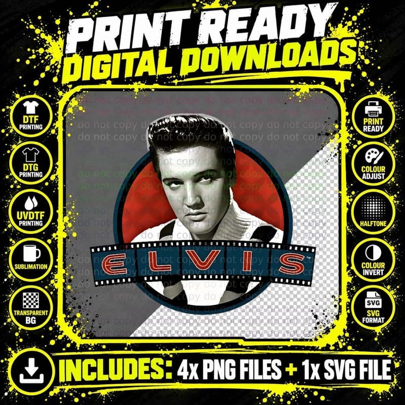 Elvis Presley T-Shirt, Rock N Roll Icon Png SVG Digital Bundle