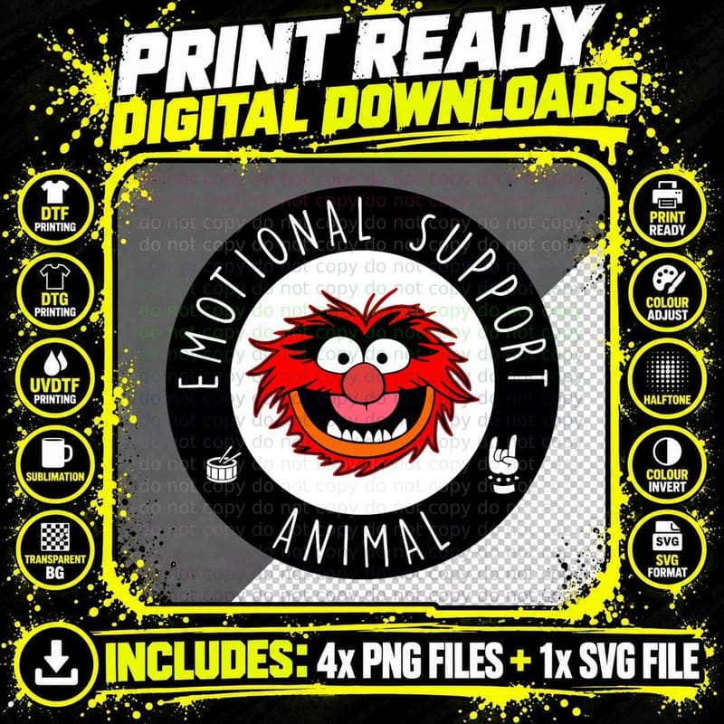 Emotional Support Animal, Red Muppet Drummer Png SVG Digital Bundle