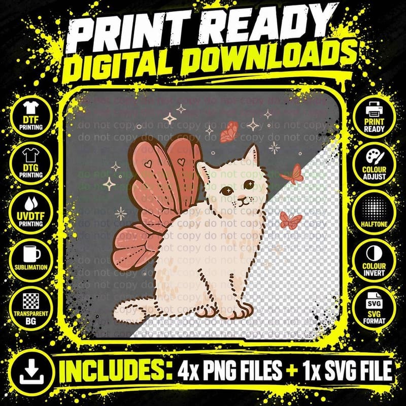 Fairycore Butterfly Fairy Wings Cat T-Shirt Png SVG Digital Bundle