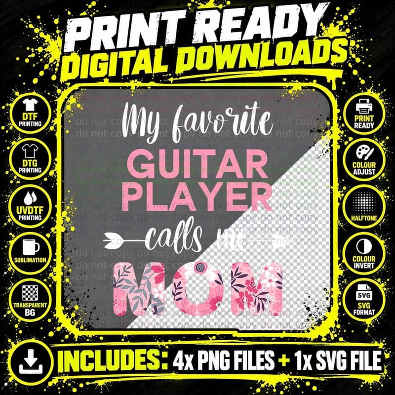 Floral Mommy Guitar Player T-Shirt, Mommy Floral Print Png SVG Digital Bundle