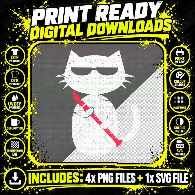 Flute Cat Player Flutist Musician Cats Kawaii Anime Png SVG Digital Bundle