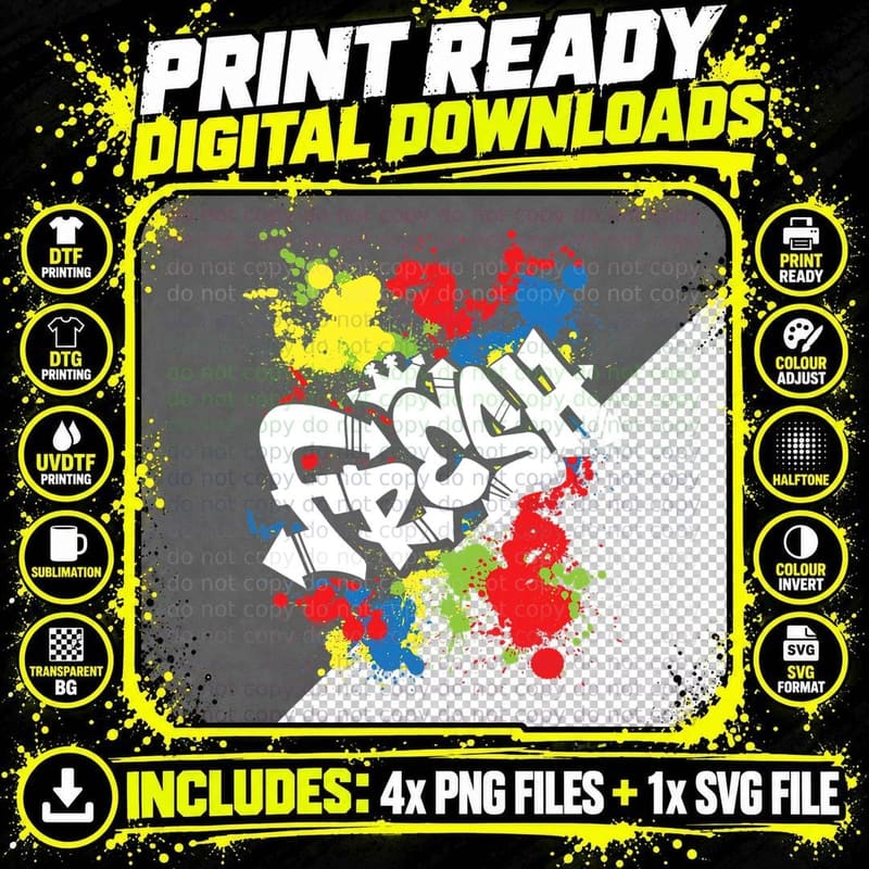 Fresh Hip Hop 80s 90s Old School Rap Urban Slang T-Shirt Png SVG Digital Bundle