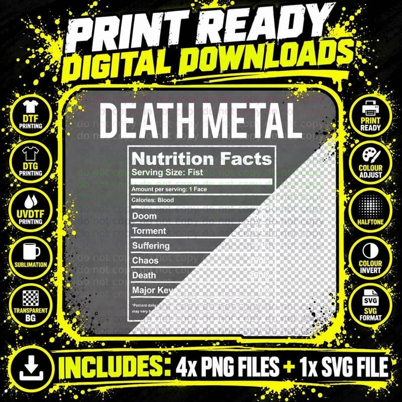 Funny Brutal Death Metal Nutrition Facts Concert Gift Png SVG Digital Bundle