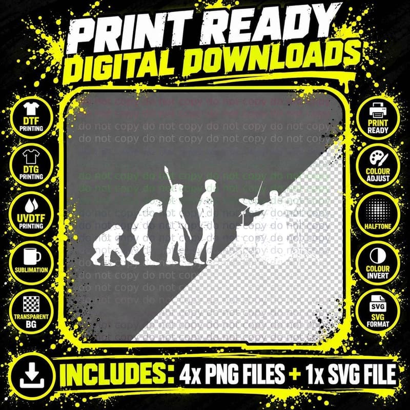 Funny Drummer Drumming Drums Percussion I Evolution Png SVG Digital Bundle