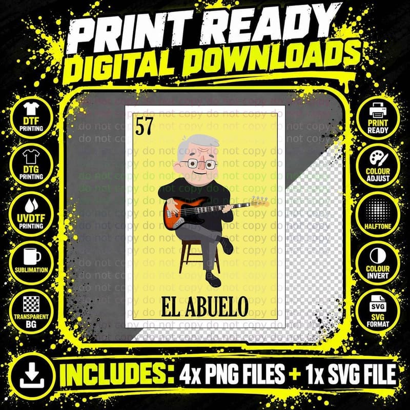 Funny Mexican Guitar Design for Grandpa - El Abuelo Png SVG Digital Bundle