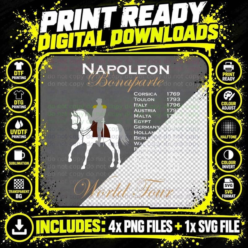 Funny Napoleon Bonaparte History World Tour Timeline Png SVG Digital Bundle