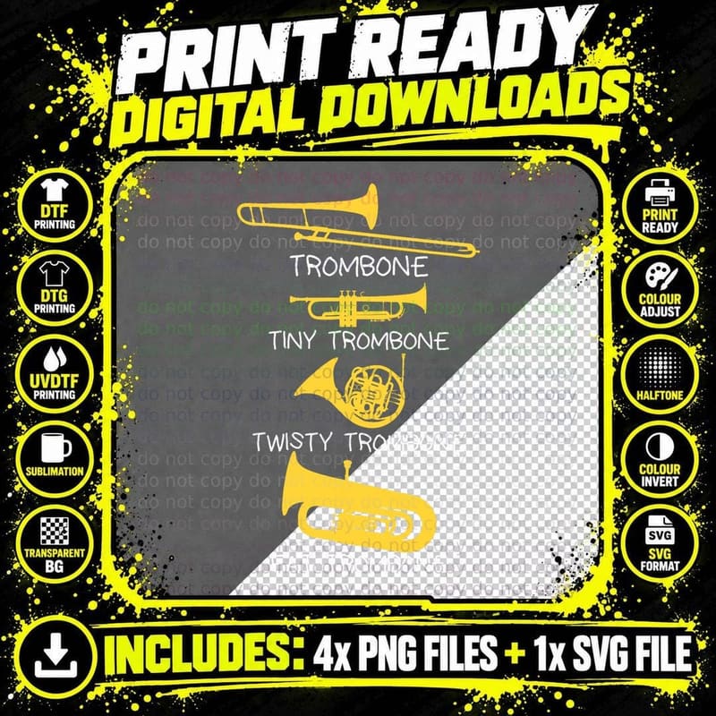 Funny Types of Trombone Player T-Shirt Png SVG Digital Bundle