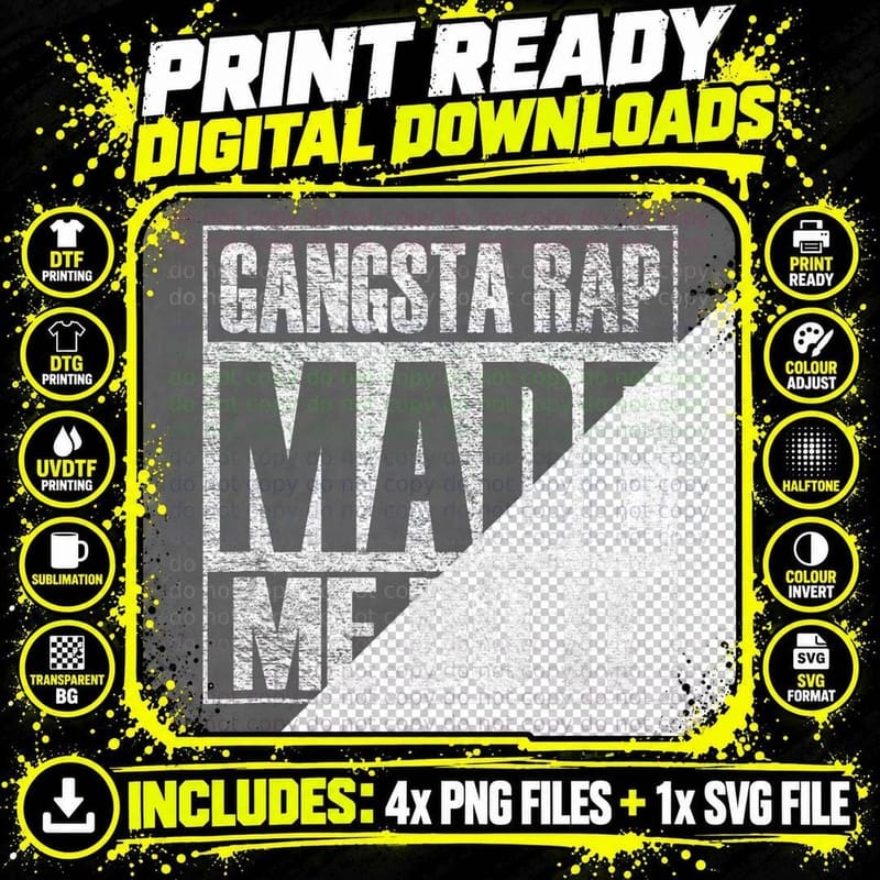 Gangsta Rap Music Made Me Do It Funny Gym Vintage Png SVG Digital Bundle