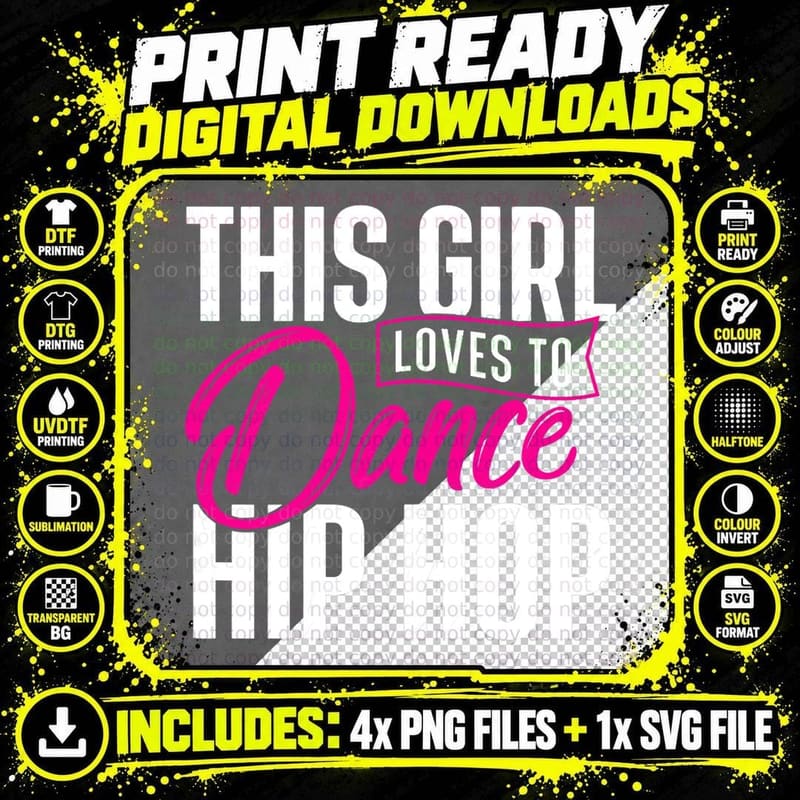 Girl Loves to Dance Hip Hop - Hiphop Dancer Breakdancing Png SVG Digital Bundle