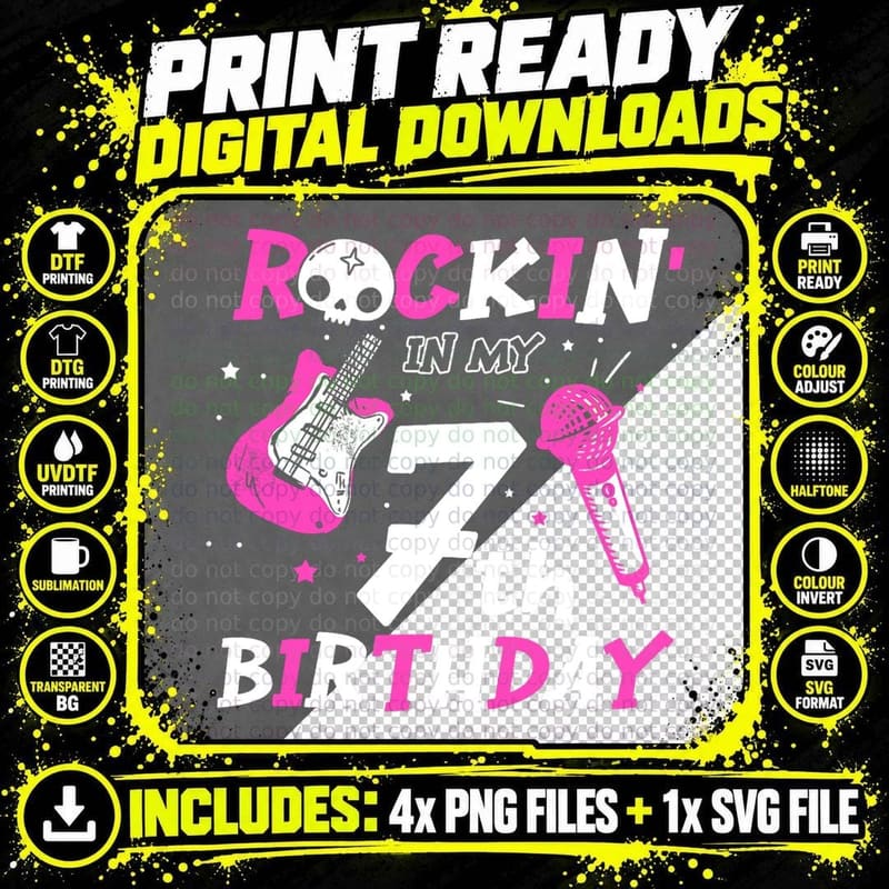 Girls Rockstar Birthday Rock Star Themed Guitar T-Shirt Png SVG Digital Bundle