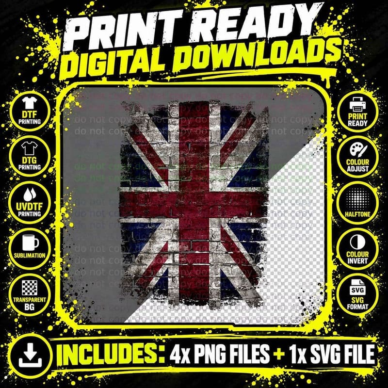 Grunge British Flag, UK Vintage Distress Punk Style Png SVG Digital Bundle