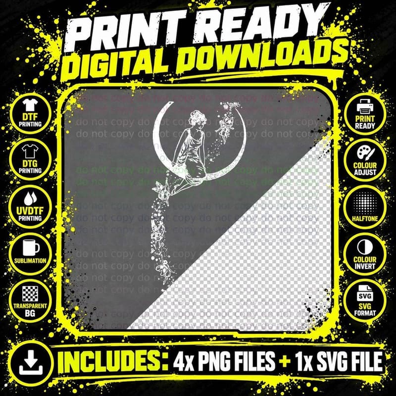 Grunge Fairycore Aesthetic Angel Moon and Fairy Png SVG Digital Bundle