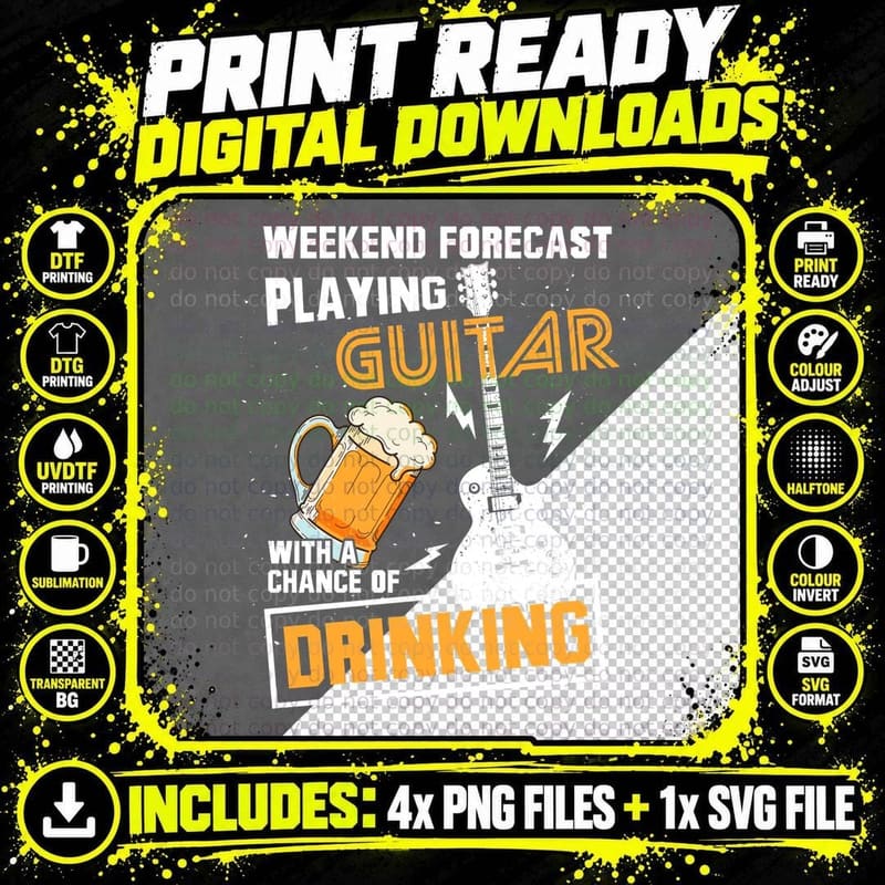 Guitar Drinking T-Shirt, Music Lover Style Png SVG Digital Bundle