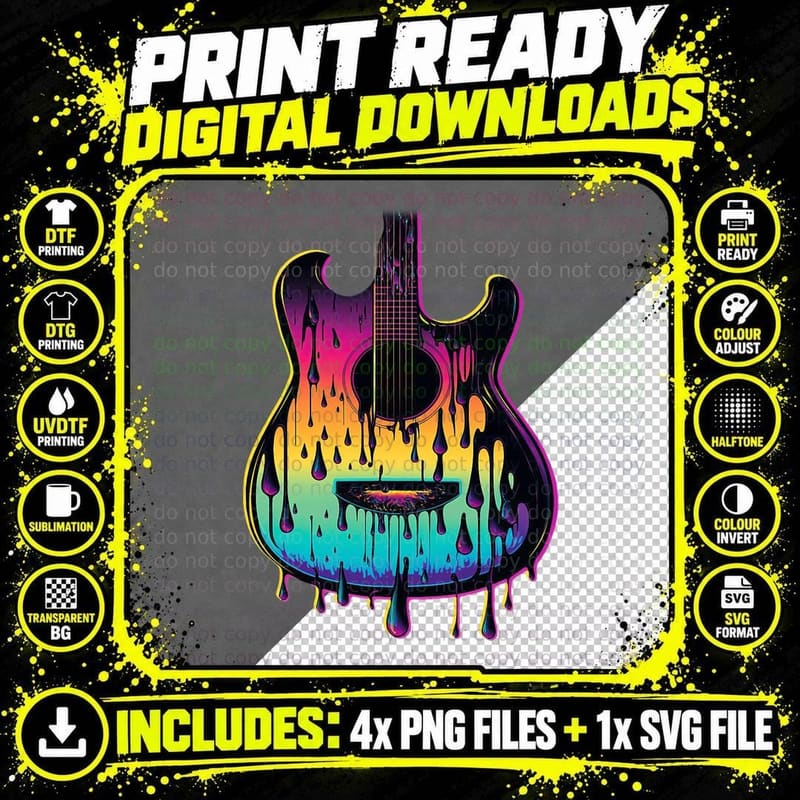 Guitar Graphic Music Lover - Acoustic Guitar Player Png SVG Digital Bundle